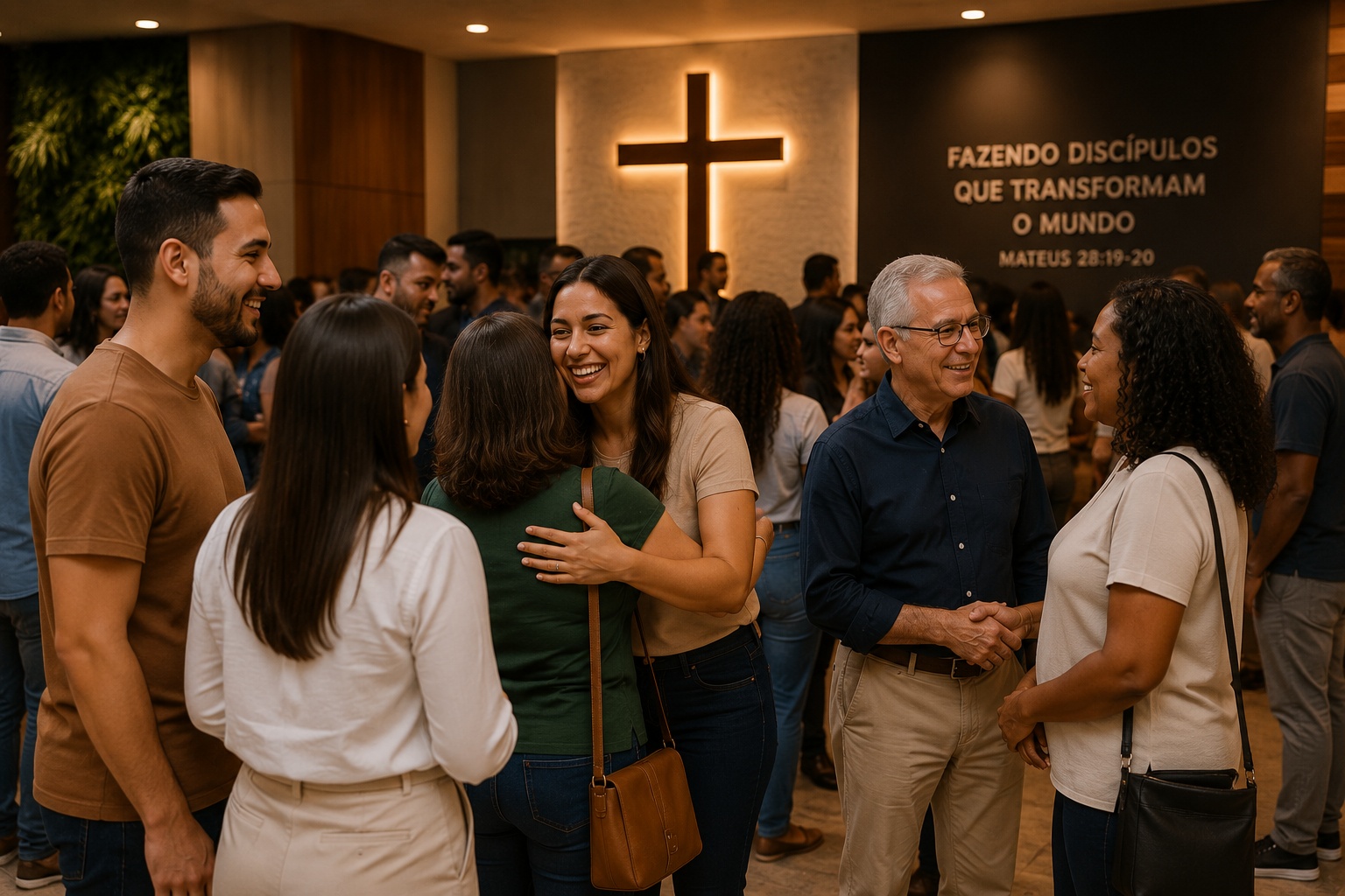 Famílias reunidas na igreja